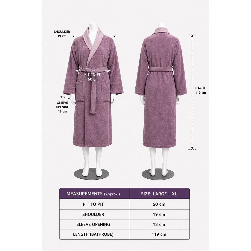 NEW Turkish 100% Cotton Bathrobe Large XL Purple Towel Robe Soft Luxury - Picture 2 of 4